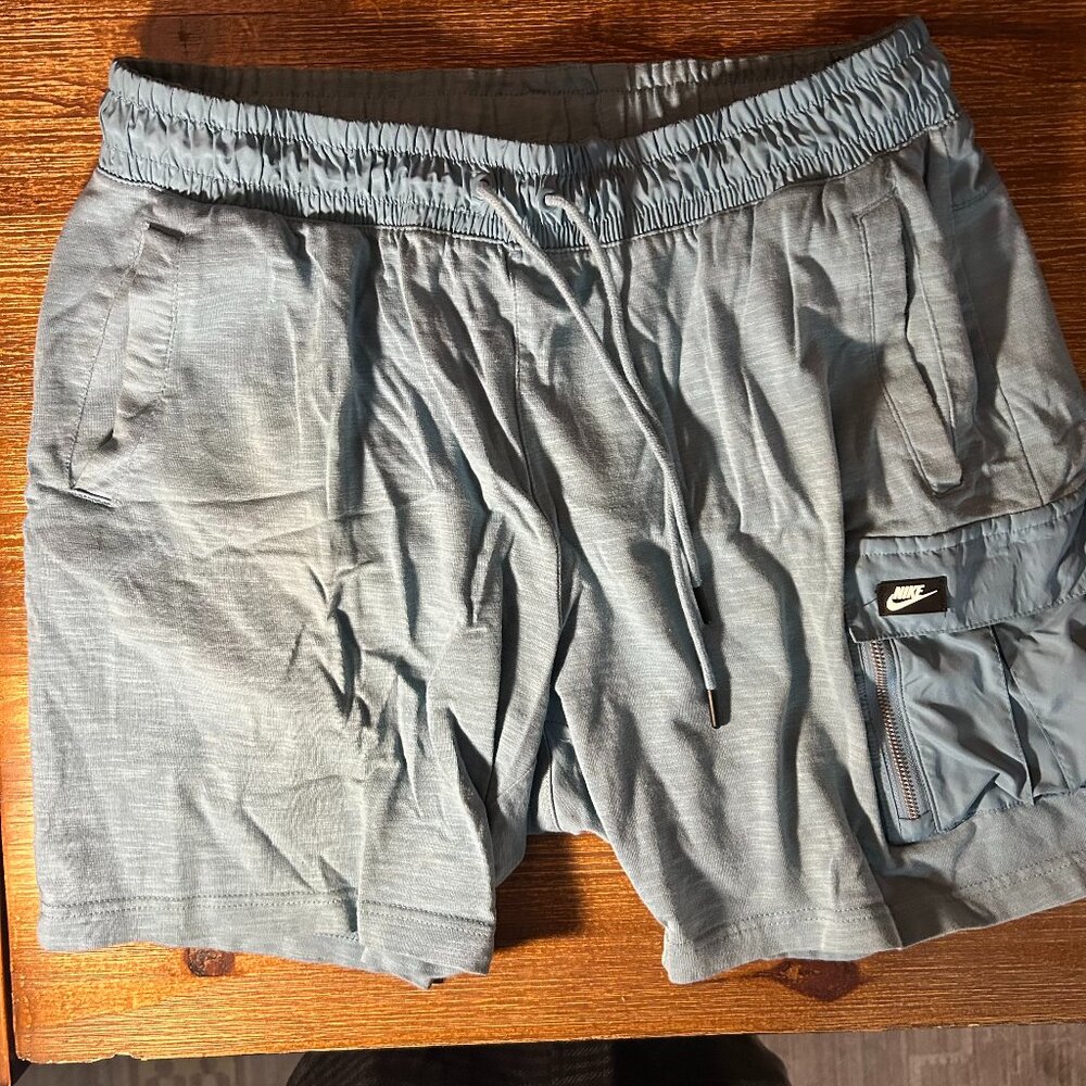 Nike Woven Utility Shorts XL – Light Blue, Cotton, Zip Pocket, Made in Jordan
